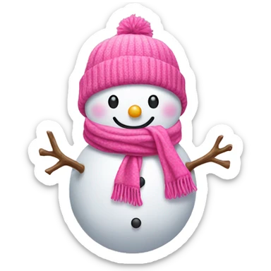 Pink snowman with pink hat and scarf sticker