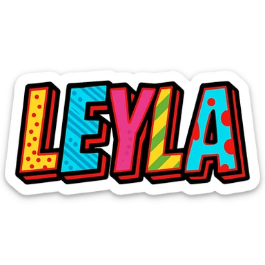 creative and eye-catching wordmark of the name LEYLA in vibrant colorful pop art style sticker
