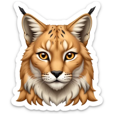 Cinematic-Noble-Lynx-Portrait-Emoji – Poised and regal, with a strong, agile build and a strikingly patterned coat of warm tawny fur accented by bold black ear tufts, deep-set, intelligent amber eyes, simplified yet sharp and sophisticated. sticker