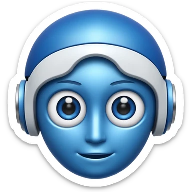 robo azul e branco sorrindo e piscando com um olho só, fazendo um sinal de posito com uma das mãos sticker