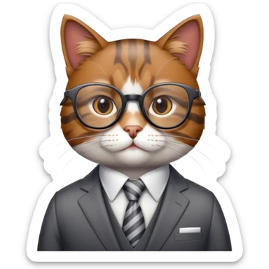 professional cat with glasses and a suit, looking like a corporate boss sticker