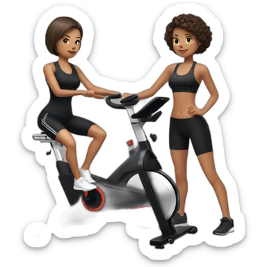 realistic exercise bike and one girl with short hair in black sportswear sticker