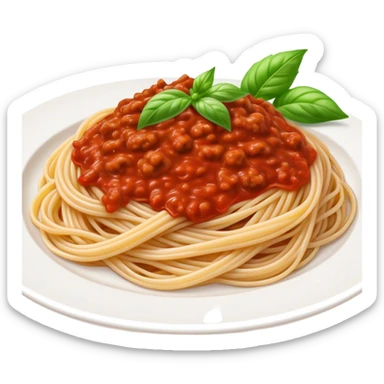 Spaghetti Bolognese on a plate,nice basil on top sticker