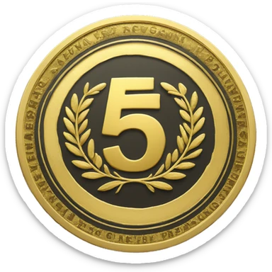 gold coin with large "50" label in center and laurel sticker