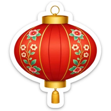 cute chinese red lantern with floral decoratons sticker