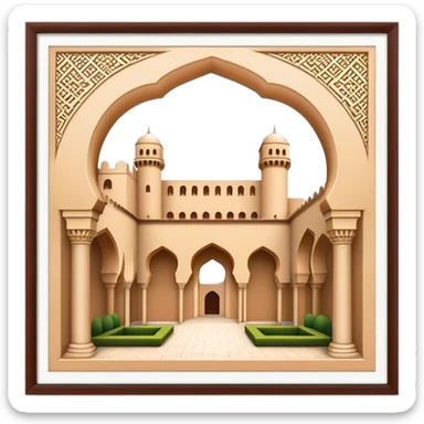 Realistic Alhambra de Granada Landmark Emoji, showcasing the Moorish palace’s intricate arches, geometric patterns, and historic fortress walls. sticker