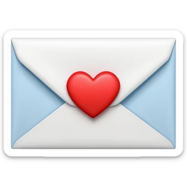 closed white envelope with a single red heart sticker in the center, smooth and clean, minimal details, bright and saturated colors, glossy highlight


 sticker