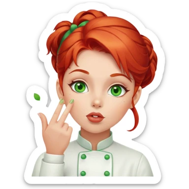 Girl, Pastry Chef with red hair and green eyes blowing kisses sticker
