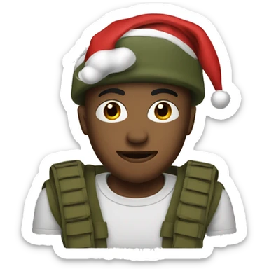 A soldier with a santa hat sticker