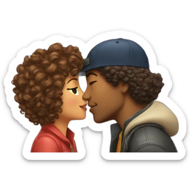 Love with kiss Guy wearing a cap and girl having curly hair  sticker
