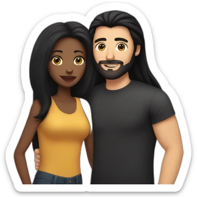 White man with a buzz black hair and a black beard kissing a black woman with long black straight hair sticker