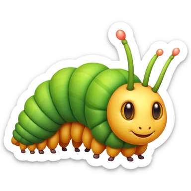 Cinematic Noble Caterpillar Portrait Emoji, Poised and vibrant, with a segmented, gently curving body adorned in bright, lively hues and delicate, inquisitive eyes, Simplified yet charmingly detailed features, highly detailed, glowing with a soft, verdant radiance, high shine, intelligent and resilient, stylized with an air of natural transformation, focused and curious, soft glowing outline, capturing the essence of a watchful caterpillar that appears ready to inch out of the screen with gentle determination! sticker