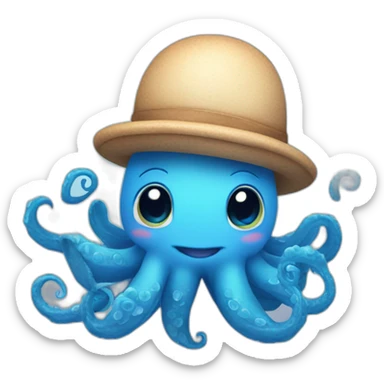 cute blue kraken with adorable face with many hearts around sticker