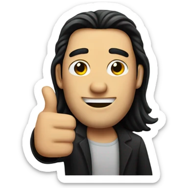 White man with long dark hair giving a thumbs up sticker