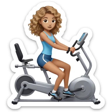 pretty teen Girl with brown and blond wavy hair on an ergometer sticker