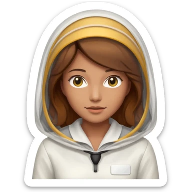 female bee keepers with brown hair, white suit sticker