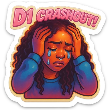 Crying Holding head 
add the wordsD1 Crashout!  in pink  sticker