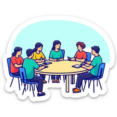 group of people sitting around a table sticker