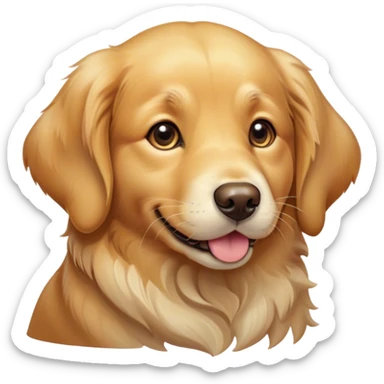 Cinematic Cute Golden Retriever Portrait Emoji, Head tilted playfully and inquisitively, showcasing a rich, glossy golden coat with a healthy sheen, round, sparkling brown eyes filled with curiosity, Simplified yet irresistibly adorable features, highly detailed, glowing with a warm, friendly glow, high shine, affectionate and lively, stylized with a touch of whimsy, bright and endearing, soft glowing outline, capturing the essence of a mischievous yet loving companion, so playful it feels like it could leap out of the screen and into your arms! sticker