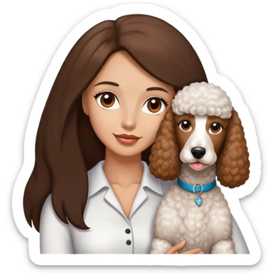 Long straight brown hair brown eyes beautiful women The white standard poodle you're holding sticker