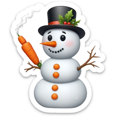 a snowman with a cigarette sticker