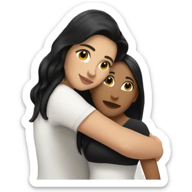 Latina girl with black hair hugging white pale girls with brunette hair sticker