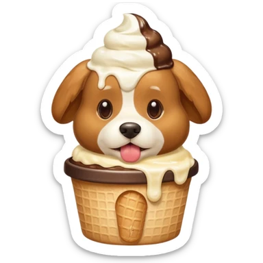 Cute fuzzy dog with ice cream on his head sticker