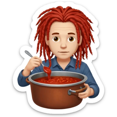 a white man with dreadlocks immersed in a pot of sauce sticker