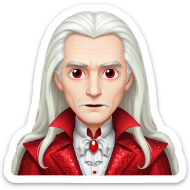 Dracula with long white hair, red sequin outfit sticker