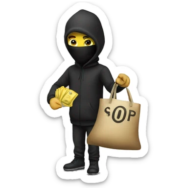 A thief holding a bag of money sticker
