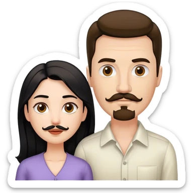 Tall white man with brown mustache goatee AND a short pale woman with long black hair sticker
