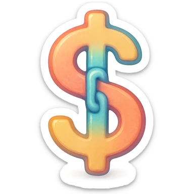 a creative icon combining a dollar sign and a link, with the link forming the vertical bar of the dollar sign, in a soft, semi-realistic, colorful Airbnb icon style, for a money transfer button sticker
