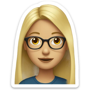 Blonde girl wearing glasses sitting in the library sticker