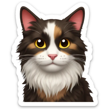 Fluffy heart (emoticon) with calico coloring, heart shape, cat ears, fluffy, has three colors: dark brown, red and white sticker