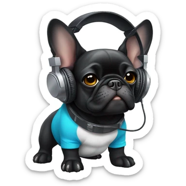 Black French bulldog with headphone sticker
