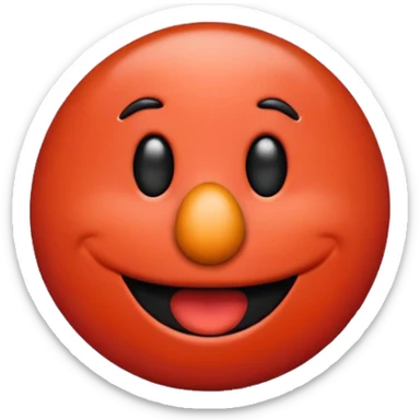Minimalist Elmo emoji, apple style, round red face, wide smile, orange nose sticker