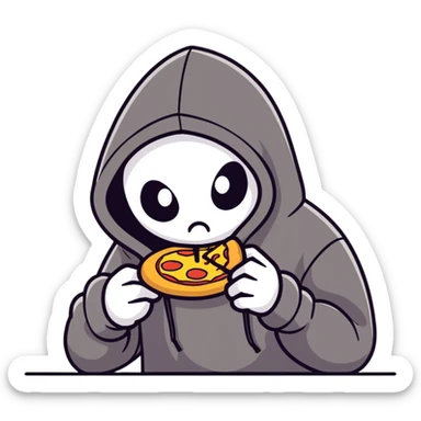Turantula wearing a black hoodie eating pizza sticker