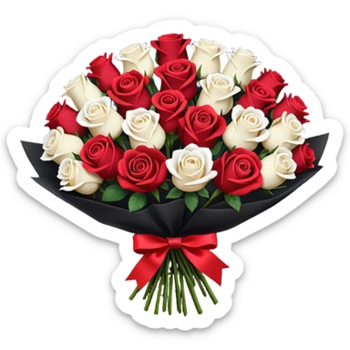 White rose and red rose bouquet with black paper  sticker