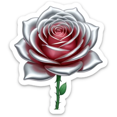 A rose emoji made of liquid silver metal, smooth metallic petals, reflective chrome surface, soft gradients, elegant shape, minimalistic iOS emoji style, centered, clean white background, realistic highlights, no text sticker