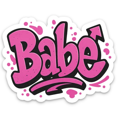 the word 'babe' in pink graffiti style sticker