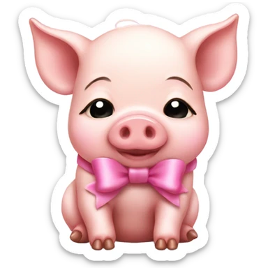 Sleepy baby pig with pink bow  sticker