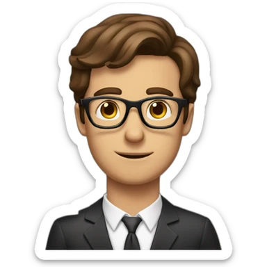 brown-haired classy man wearing glasses, struggling to fit a key into a lock sticker