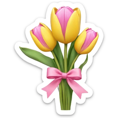 Yellow tulip bouquet with pink bow sticker