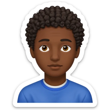 Une homme de 17 ans il a la peau noir foncé , des lèvres pulpeuses des sourcils plus ou moins épais Il a un taper bouclé  mais que au dessus il a un dégradé sur les côtés  sticker