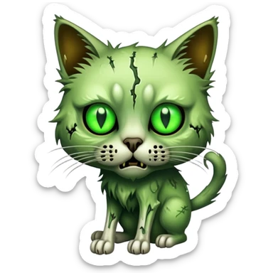 zombie cat with decaying fur, glowing eyes, and exposed bones sticker