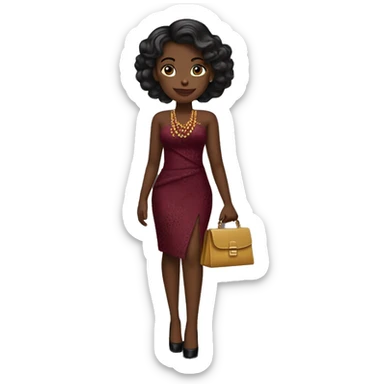 A girl wearing a wine and gold asoebi dress with black heels and bag  sticker