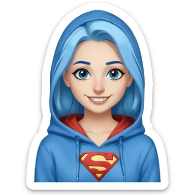 Teeth-showing-Smiling-30-year-old-adult-long-straight-dark-blue-and-light-blue-hair-blue-eyes-thick-black-eyeliner-really-thick-really-long-eye-lashes-sky-blue-superman-no-ears-hoodie-sweatshirt-nose-piercing-lip-piercing sticker