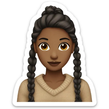 brown skin, brown eyes, black hair, tan sweater, black long ponytail with a tan bow in shot  sticker