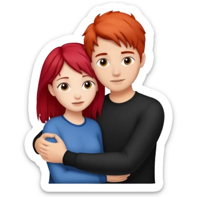 Red haired girl with black hair boy romance sticker