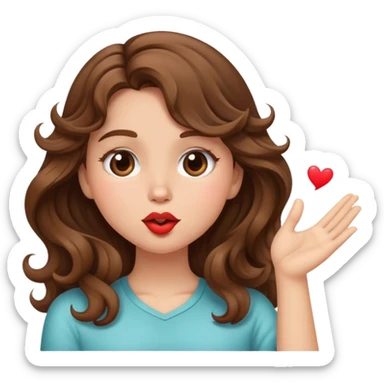 brown-haired girl with wavy hair, throwing a kiss emoji sticker